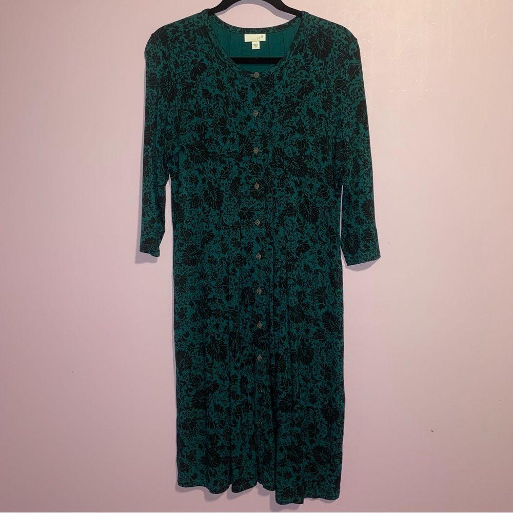 J Jill Jersey Knit Midi Dress Women Size XS Dark Floral Whimsigoth Casual Office